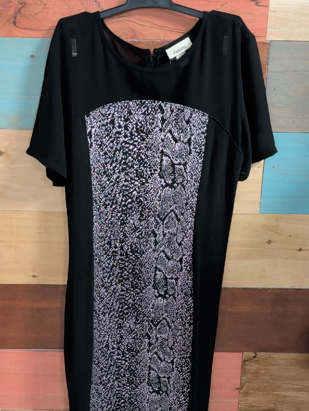 Ambar Black Mini Dress with Lavender Snake-Print Panel